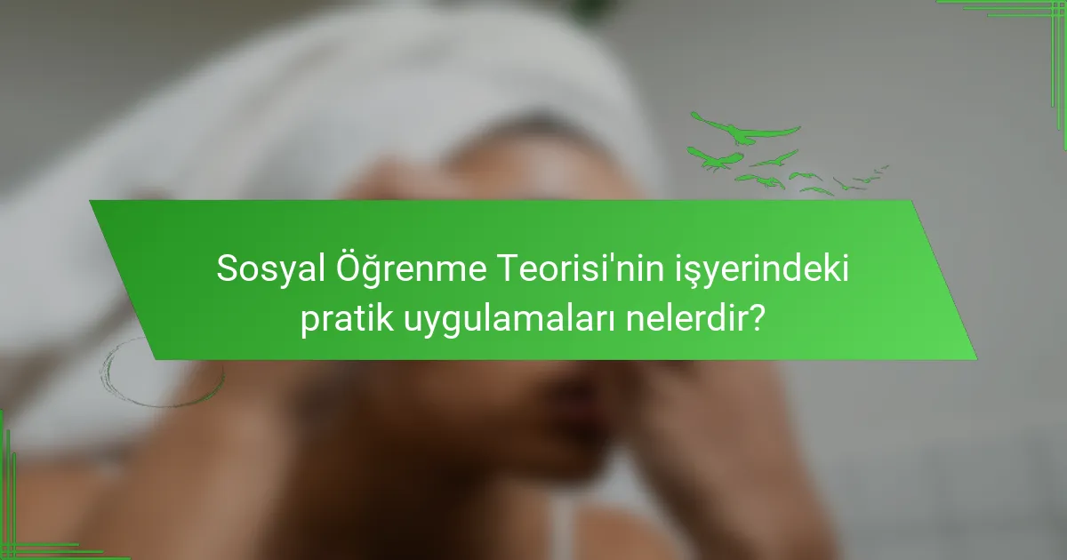 Sosyal Öğrenme Teorisi'nin işyerindeki pratik uygulamaları nelerdir?
